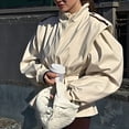 thumbnail image 6 of Women'S Fall Fashion Long Sleeve Belted Jacket Cropped Jackets Windbreaker Coat Street Lounge Wear Cream White S, 6 of 7