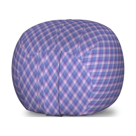 Violet Storage Toy Bag Chair  Checkered Like Stripes Tartan Plaid Horizontal Vertical Bands Composition  Stuffed Animal Organizer Washable Bag  Large Size  Ceil Blue Lavender  by Ambesonne