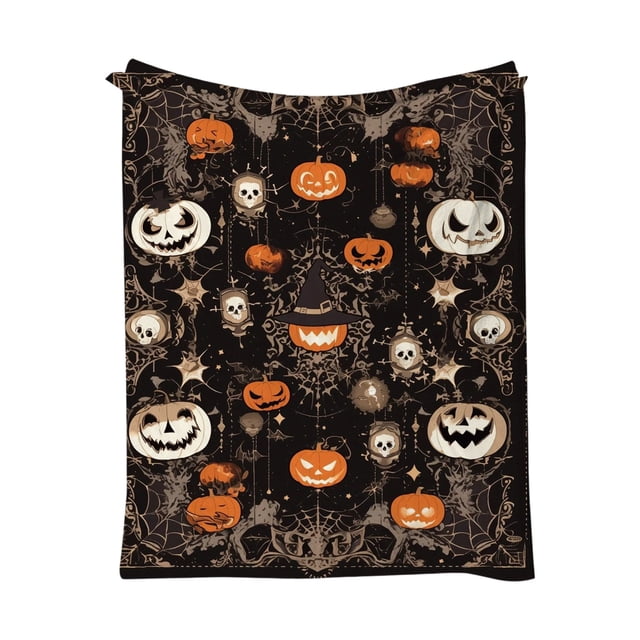 Manta de franela con estampado de calabaza y hoja de arce para Halloween, manta tipo chal para todas las estaciones