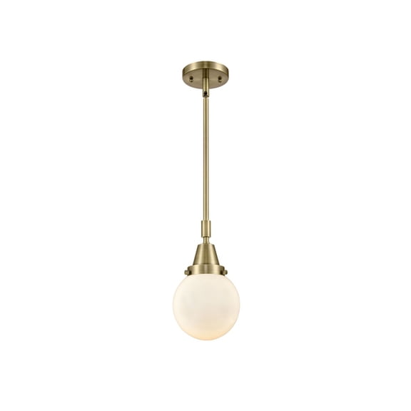 447-1S-AB-G201-6 Innovations Lighting Beacon - 1 Light Stem Hung Mini Pendant-10.63 Inch Tall and 6 Inch Wide-Antique Brass Finish-Matte White Glass