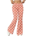 thumbnail image 3 of LangJing Polka Dot Flare Leggings for Women, High Waisted Opaque Flare Pants for Yoga Workout Sweatpants Stretch Bell Bottom Leggings Orange,S, 3 of 7
