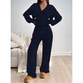 thumbnail image 6 of Two Piece Lounge Sets for Women Oversized Button Up Cardigan Wide Leg Pants Matching Loungewear Y2K Clothes Navy Blue M, 6 of 9