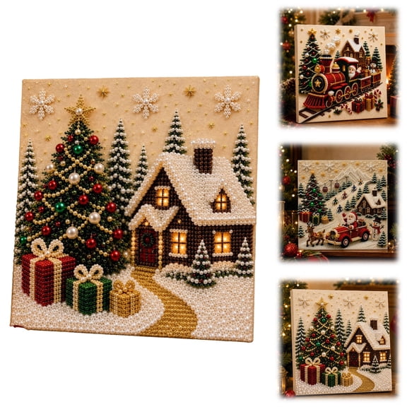 Premium 3D Pearl Christmas Wall Art Kit, Christmas Pearl Diamond Painting Kit Luxury Flocked Canvas DIY Pearl Bead Art Craft Set DIY Christmas Home Decor Gift