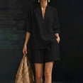 thumbnail image 5 of Bosfbaoi Two Piece Sets for Women Linen Blend Relaxed Fit Casual Outfit Set V-Neck Kimono Sleeve Tops Elastic Waist Shorts Summer Outfits Matching Sets Women Clothing, 5 of 8