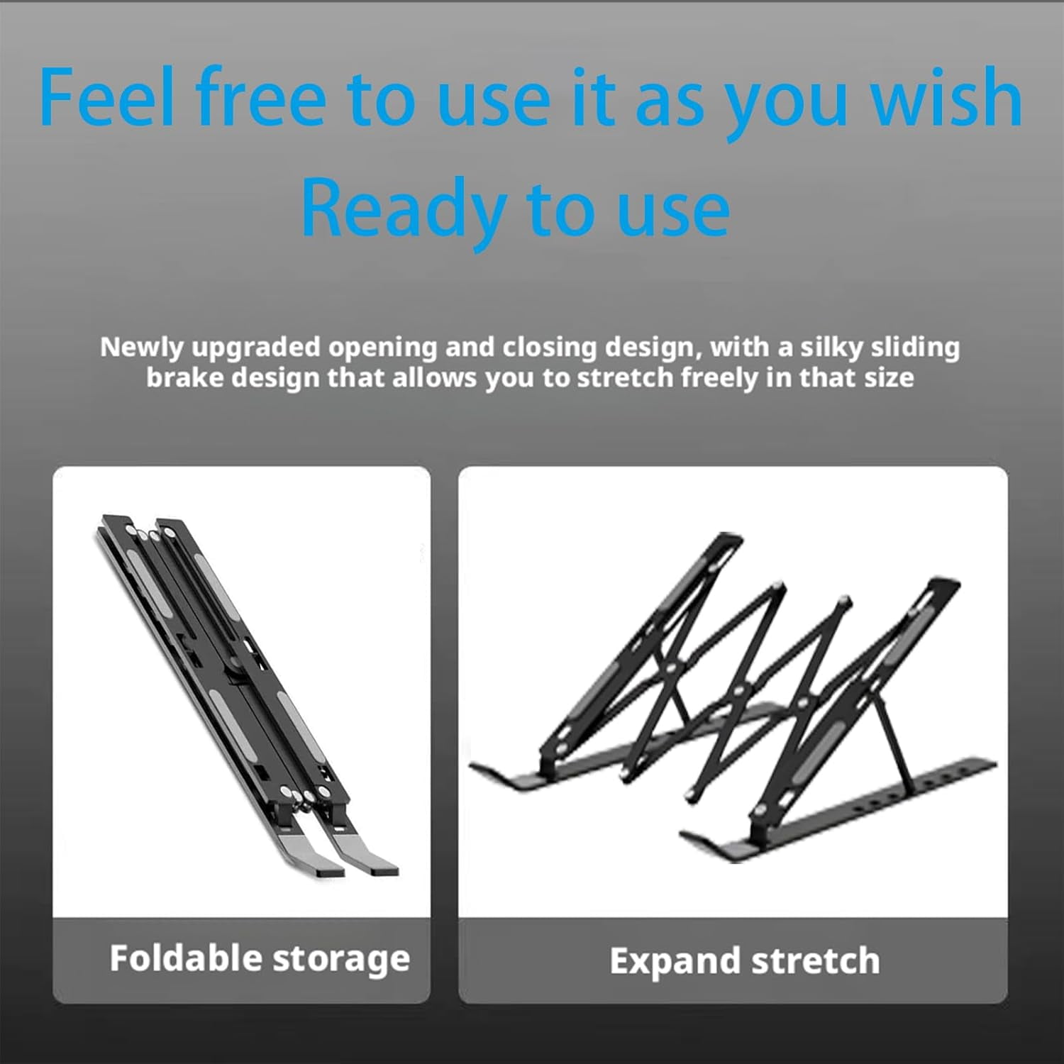 Ergonomic 7-Levels Angles Adjustable Computer Stand, Portable Laptop Stand for Desk, Aluminum + Silicone Foldable Ventilated Cooling Notebook Holder Stand for 10-17.3” Laptops, Tablets（Black）