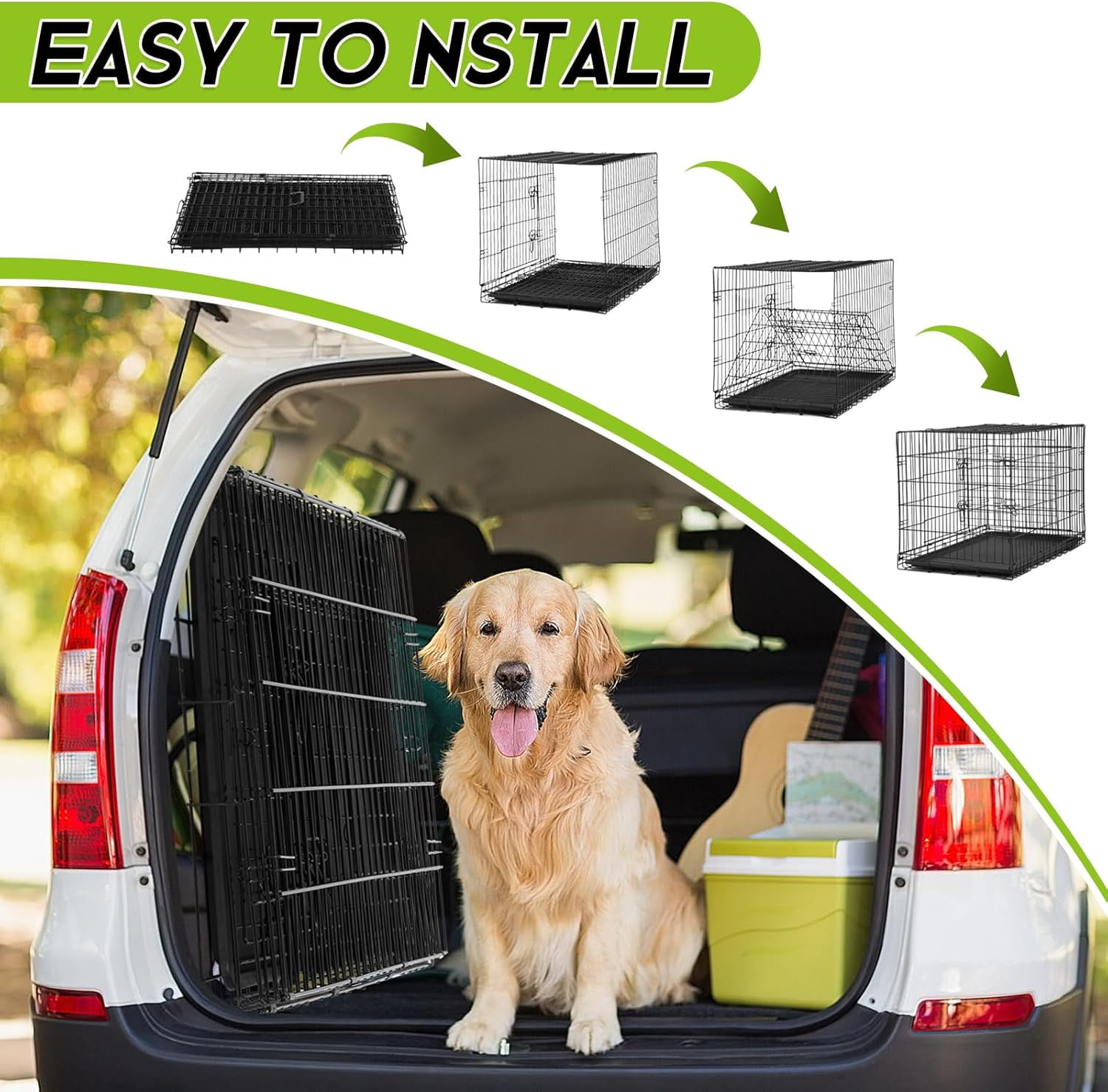 Dkelincs 36 inch Dog Crate for Medium Dogs Portable Foldable Dog Kennel Cage with 2 Doors, Handle, Removable Tray and Divider, Black