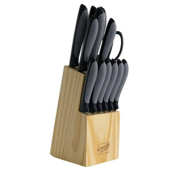 Dorain Stainless Steel Cutlery Set, Black with Wood Block - 14 Piece