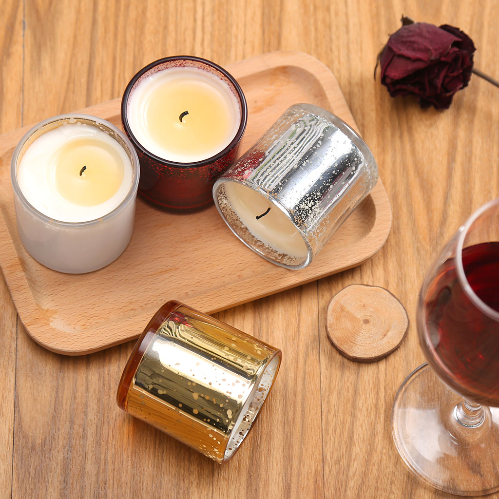LANGRIA Set of 4 Scented Candles in Glass Made of Organic 100% Soy Wax with 2.4 inches Diameter and Burning Time 25-30 Hours, for Aromatherapy - Lotus/Rose/Lilac/Ocean Fragrances Gift Set