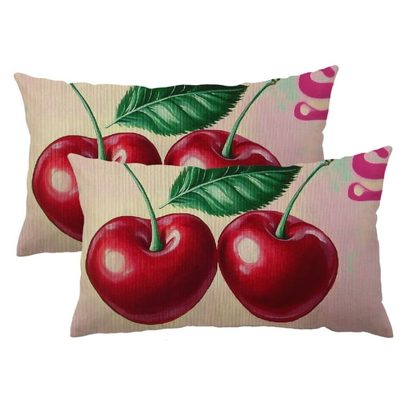 Heduofu Valentines Day Cherry Lumbar Decorative Rectangle Pillow Covers 12 x 20 Set of 2, Pink Porch Patio Outdoor Pillowcase, Anniversary Wedding Sofa Couch Cushion Case Home Decor 12x20inch