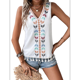 thumbnail image 2 of Camiseta Sin Mangas Informal con Cuello en V, Bordada y Estampado Gráfico para Mujer, Estilo Bohemio, con Dobladillo con Borlas. M, 2 of 8