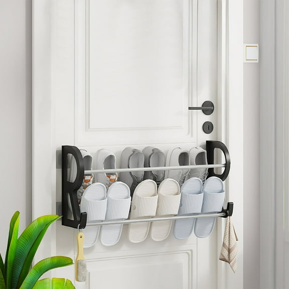 AuroraX Hold 6 Pairs Shoe Rack for Entryway,Metal Wall Mount 2 Tiers Shoe Organizer,Bedroom Black Front Door Entryway Shoe Storage for Space Saving