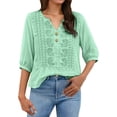 thumbnail image 4 of TRUBKH Cotton Linen Shirts Lace Trim Top Boho Tops Breathable Embroidered Gauze Peasant Tunic Blouse Short Sleeve V Ncek Boho Peasant Shirts Button Down Floral Shirts Floral Embroidered Green 2XL, 4 of 7