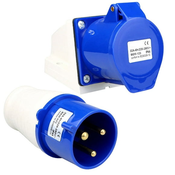 32A 3 Pin Socket and Plug Wall Mount 220 250V IP44 32 Amp Caravan Camper Van