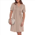 thumbnail image 2 of Vestido Corto Tipo Túnica Plisada de Corta Abullonada con Cuello en V para Mujer, 2025 Caqui S, 2 of 6