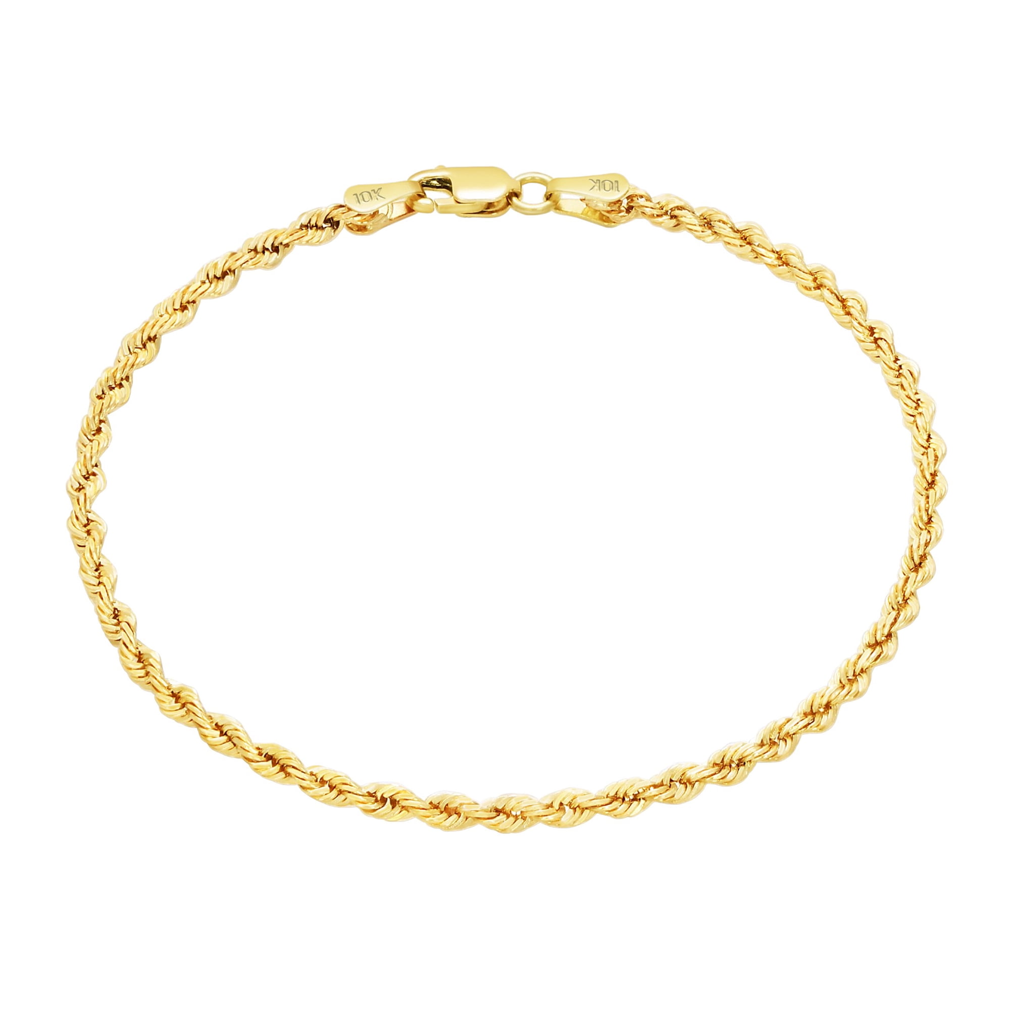 Nuragold 10K Real Yellow Gold 2mm Solid Rope Chain Diamond Cut Bracelet or Anklet (7"-9") Italian Jewelry for Men & Women