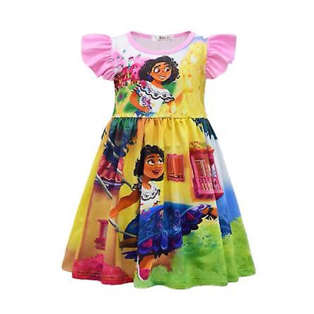 Verano 2 - 10 años Niños Estampado de dibujos animados Encanto Niñas Puff Mangas Mirabel Vestido Encanto Camisón Longitud media Casua ZefeiWu 8390613816344