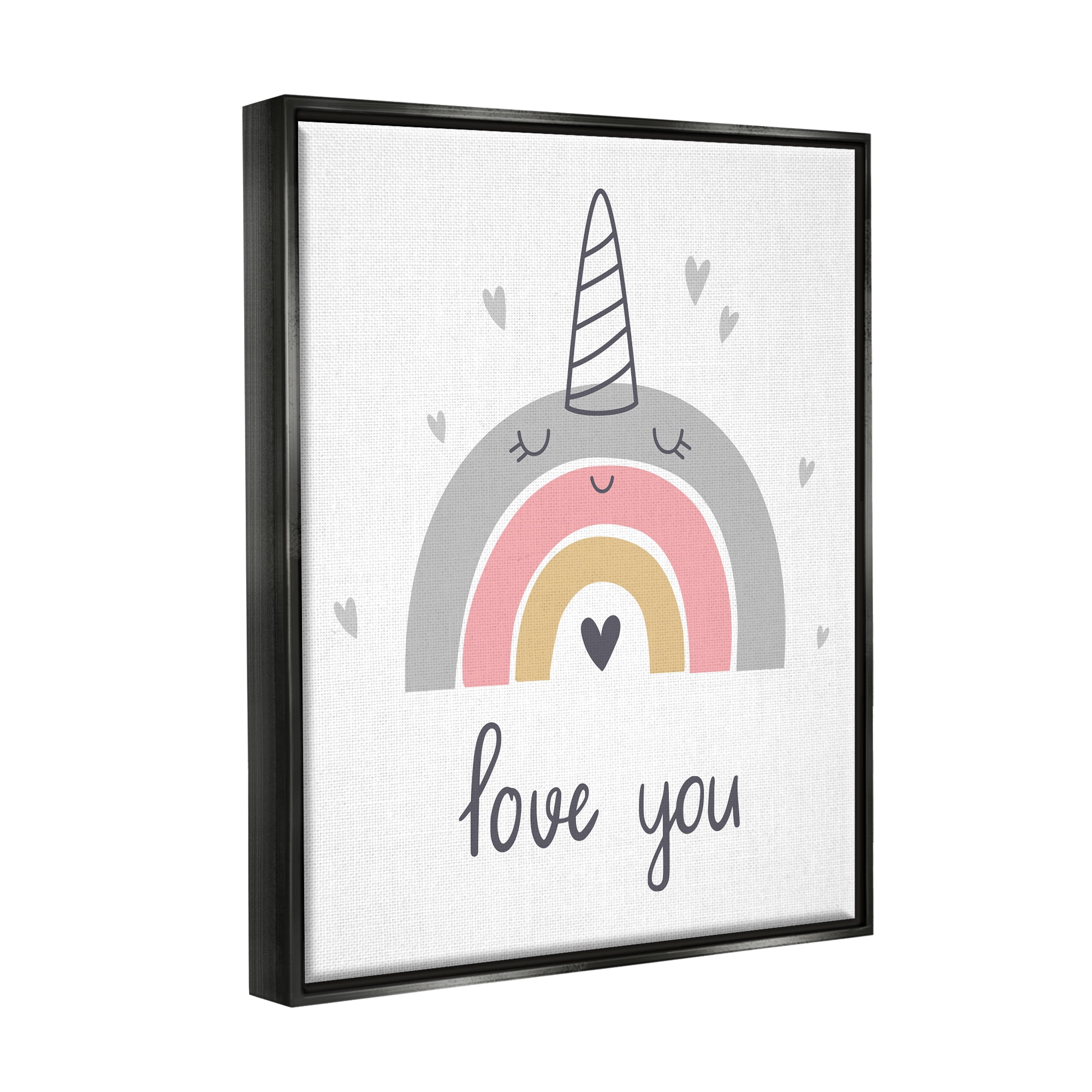 Stupell Industries Love You Unicorn Rainbow Fairy Tales & Fantasy Painting Black Floater Framed Art Print Wall Art, 25 x 31