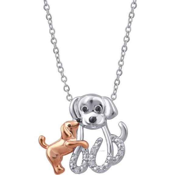 Arista Diamond Accent Two-Tone Women's Dog Mom and Child Pendant in Brass, 18"