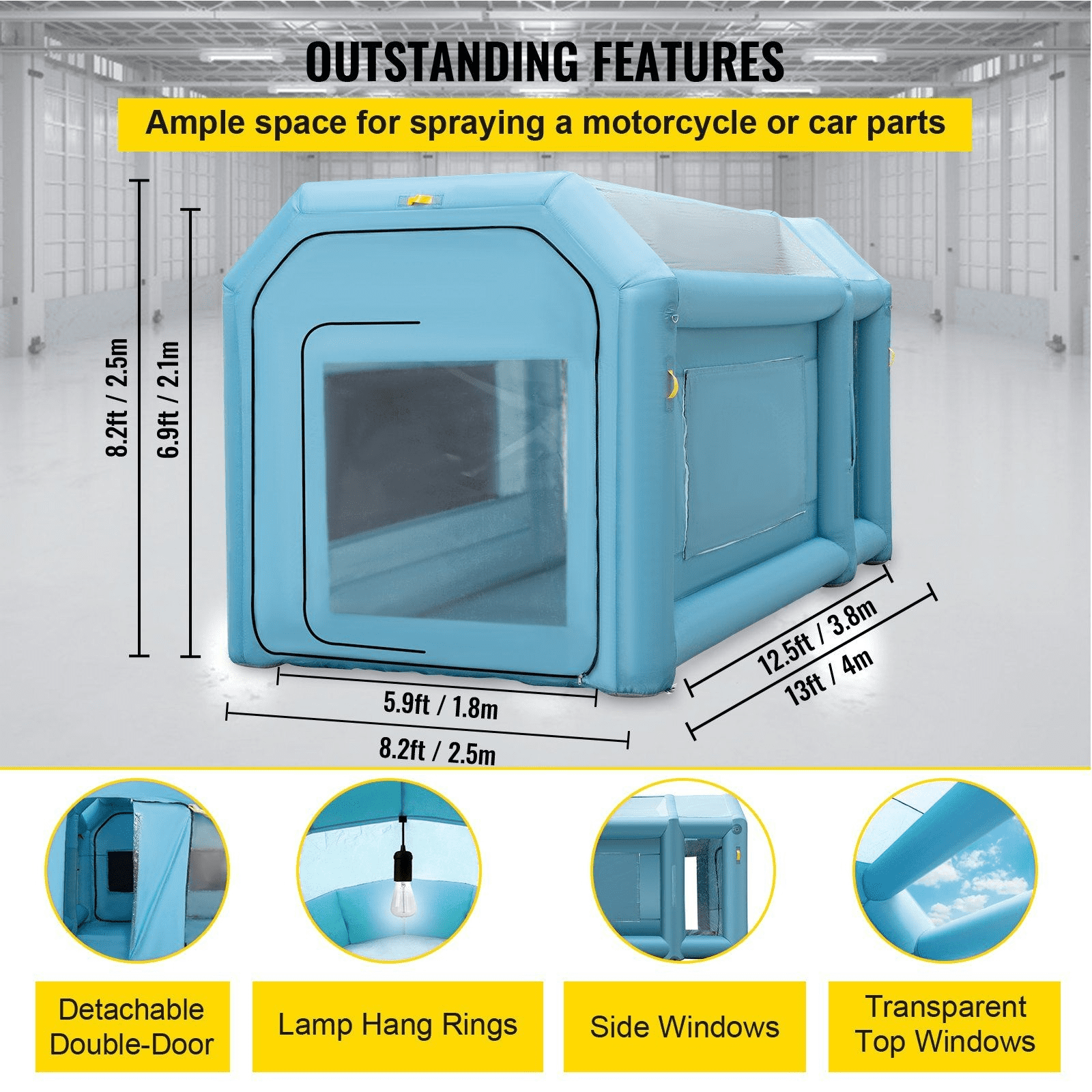 Inflatable Paint Booth 13x8x8ft, Portable Spray Booth Tent w/Filters & Blowers, Car Paint Tent for Auto Body, Motorcycle, DIY Painting Workstation