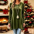 thumbnail image 5 of Karymi Solid Velvet Tunic Womens Tops, Crew Neck Half Button Long Sleeve Loose A-line Hem Pullover, 5 of 7