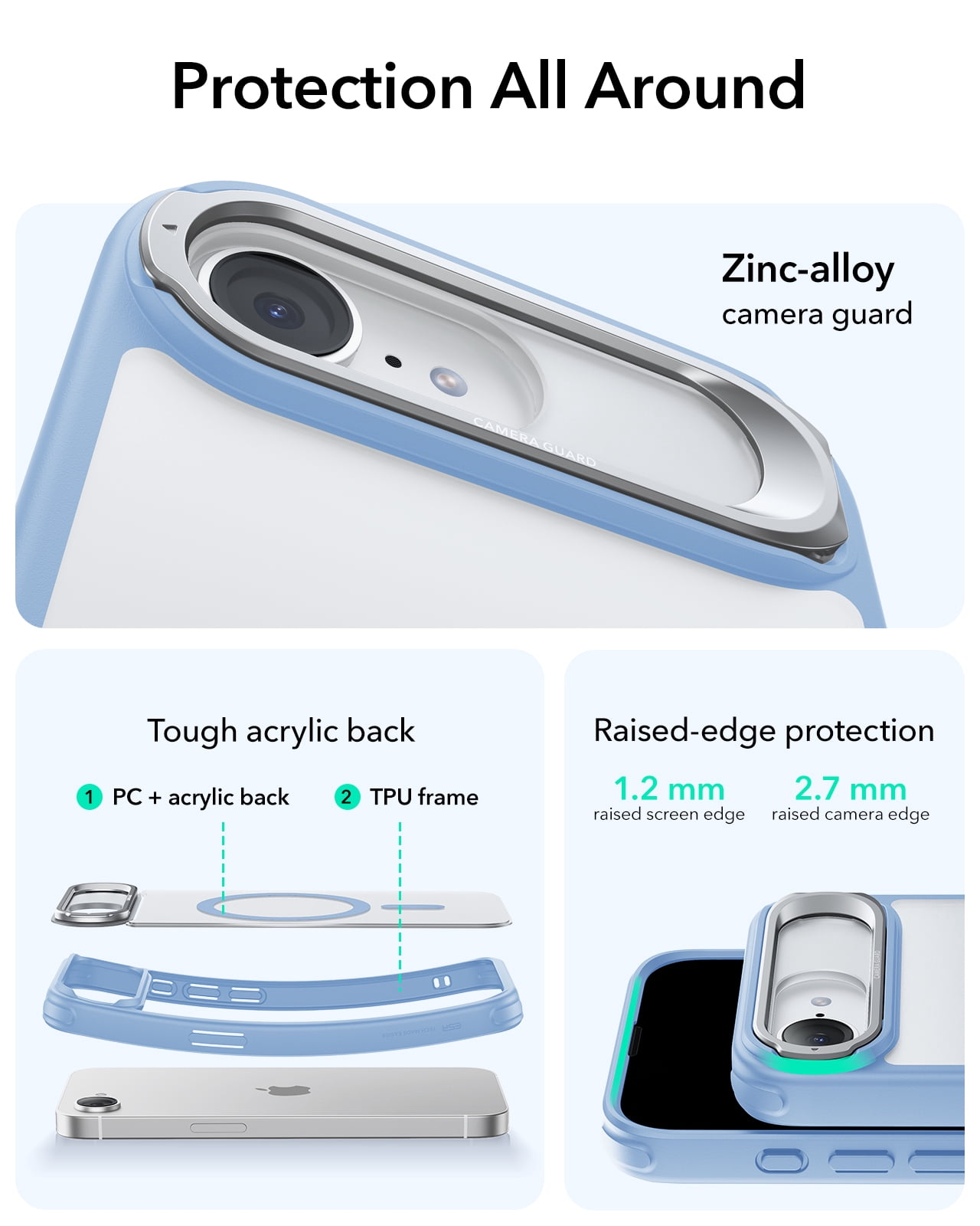 ESR Magnetic Case Compatible with iPhone 17e/16e with Built-in Stash Stand, Military-Grade Drop Protection, MagSafe Compatible & Scratch-Resistant Back Cove, Blue