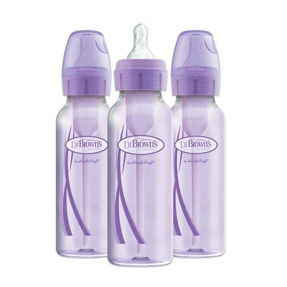 Dr. Brown's Options Dr Browns Baby Bottles 8 Oz 3 Ct | Purple Baby Bottles 0-3 Months | Dr Browns Anti Colic Bottles | Breastfeeding Bottle | Slow Flow Bottles for Newborn Babies | Vented Nipple Type