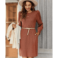 thumbnail image 5 of Women's Knit Dress with Puff Sleeves for Fall Winter - Round Neck Casual Tunic Dress, 5 of 6