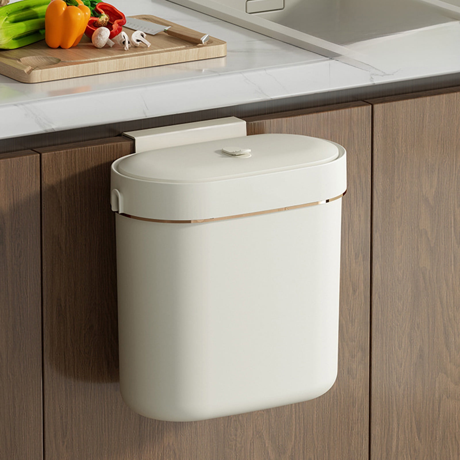 2 Gallon Kitchen Compost Bin for Counter Top or Under Sink, Hanging Small Kitchen Trash Can with Lid, Wall Mounted Waste Basket Bin Garbage Can for Bathroom