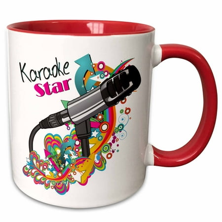 3dRose Karaoke Star Singer Mondern Colorful Pop Art Vector Mic Microphone - Two Tone Red Mug,