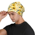 thumbnail image 3 of Xecao Striped Sunflower Daisy Print Beanie Knitted Hat for Men Women, Winter Fashion Knit Cuffed Caps Unisex, 3 of 7