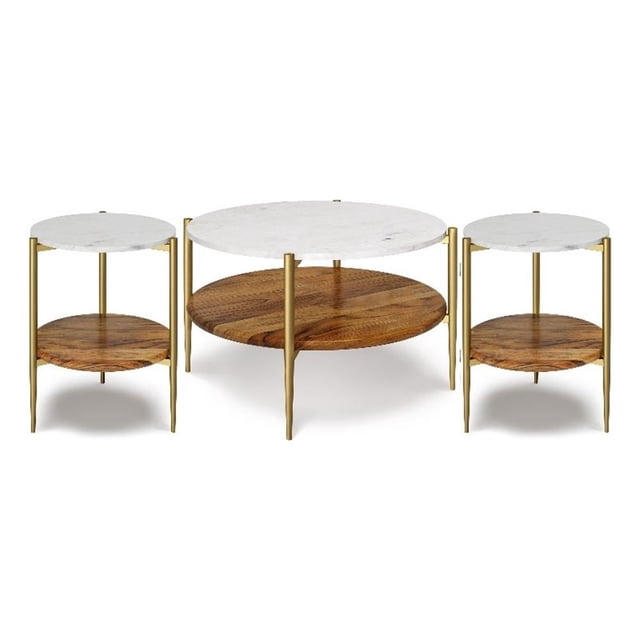 Wagner Solid Mango Marble 30"WD 1 Coffee Table with 18"WD 2 End Tables in Multi
