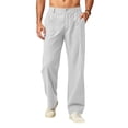 thumbnail image 2 of Hvogkswy Linen Pants Men Button Zipper Closure Loose Fitted Straight Ankle Pants with Pockets Lightweight Comfy Outdoor Hiking Pants, 2 of 8