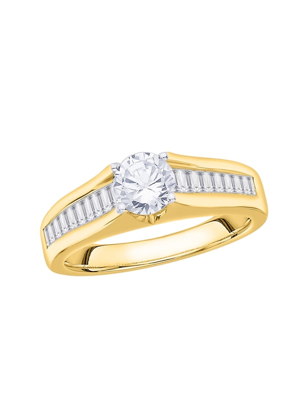 KATARINA Round and Baguette Cut Diamond Engagement Ring in 10K Yellow Gold  (1 cttw, I-J, I1-I2) (Size-10.5)