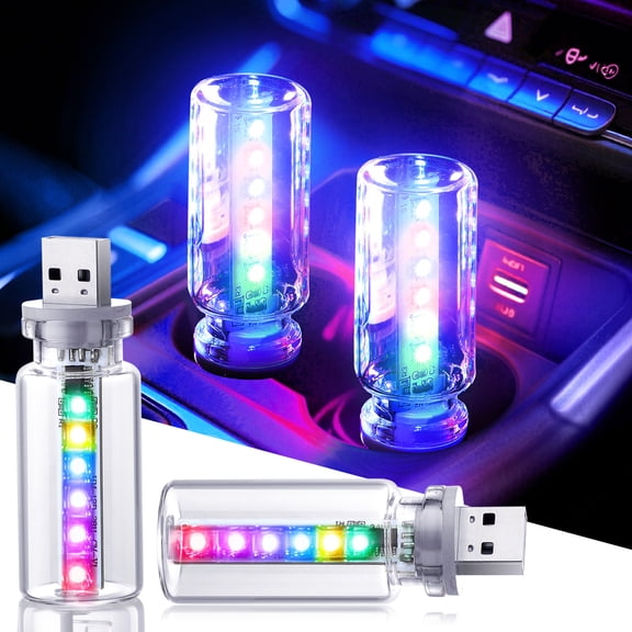 2PCS New Car USB Lights, 13 in 1 Touch Adjustment USB LED Car Lights, Mini Glass Bottle LED Bulb Night Lights, Switch Memory Retention, 13 Modes & 7 Colors for Vehicle Bedroom Camping Holiday