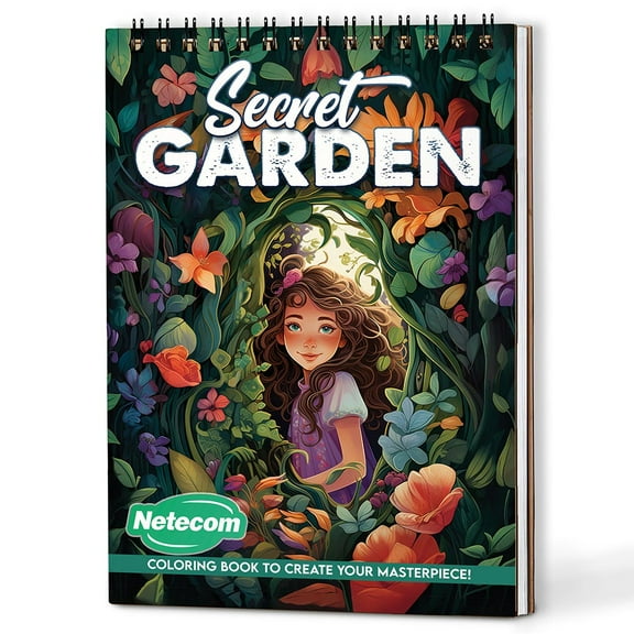 Netecom Secret Garden Coloring Book Spiral Bound for Adults, A5 Wooden Cover, 30 Gardens Coloring Pages of Hidden Enchanting Garden Scenes for Stress Relief and Relaxation