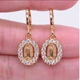 thumbnail image 3 of Aretes pequeños colgantes Virgen de Guadalupe, con zirconias blancas, oro laminado 18k, 3 of 3