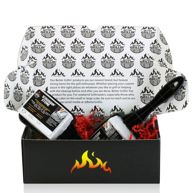Better Grillin' 23808 Gift Pack-Two Scrubbin Cleaner Stones with Handles to Protect Hands & Nails While Cleaning BBQs, Grills, Griddles, Racks, 2 Count, Black