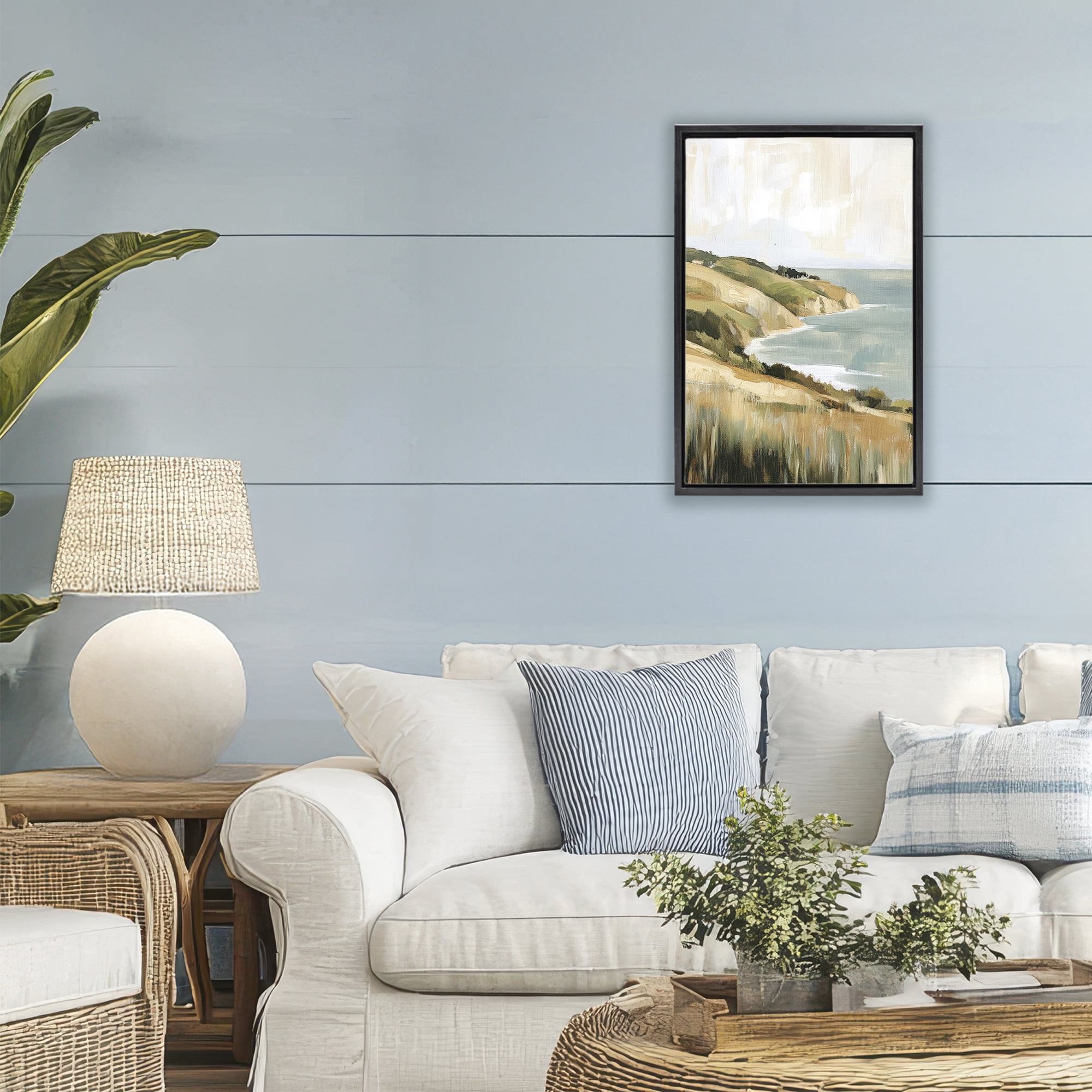 Stupell Industries Serene Cliff Coast Landscape Black Framed Floater Canvas Wall Art, design by Petal Prints Design