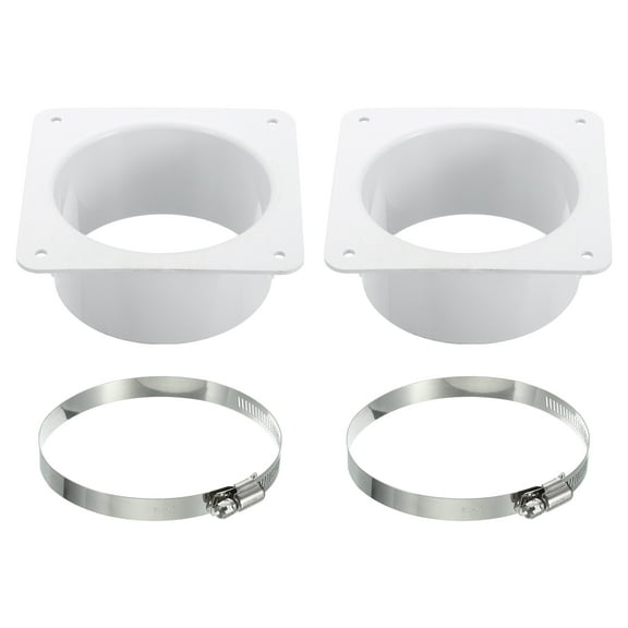 Uxcell 3.66" Duct Connector Flange 2 Pcs Dryer Vent Wall Plate Square to Round with Clamp for Air Cooling White