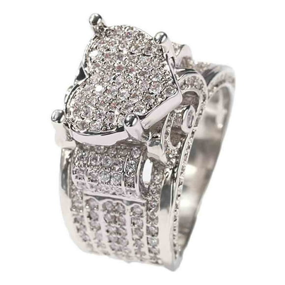 TopLLC Rings Women Girls WhiteS Gold Plated Rhinestone Heart MOM Letter the ring