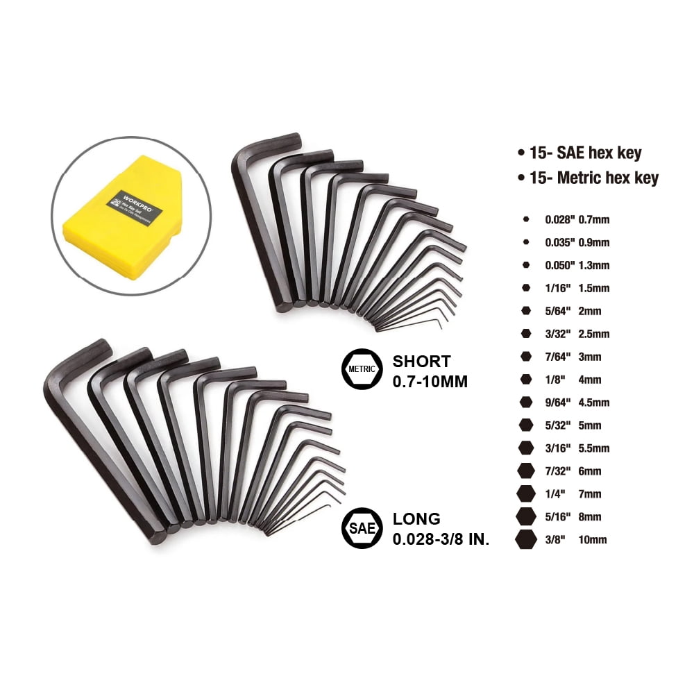 WorkPro Hex Key set 30 pièces, dimensions métrique et SAE, boîtier Compact