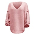 thumbnail image 5 of VISALY V Neck Pullover Sweater Knit Sweater Womens Fall Sweaters 2024 Chunky Loose Long Sleeve V Neck Oversized Casual Knit Pullover Tops Crochet Sweaters Womens Sweatshirts Women Pullover Pink S, 5 of 7