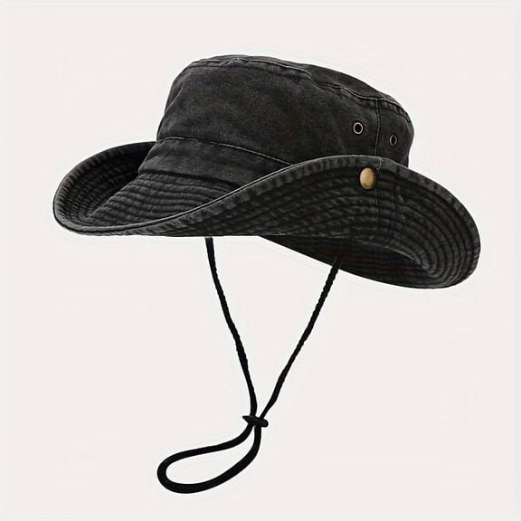 Outdoor Wide Brim Sun Hat – 100% Acrylic Woven, Windproof Rope for Travel & Fishing, UV Protection for Men & Women
