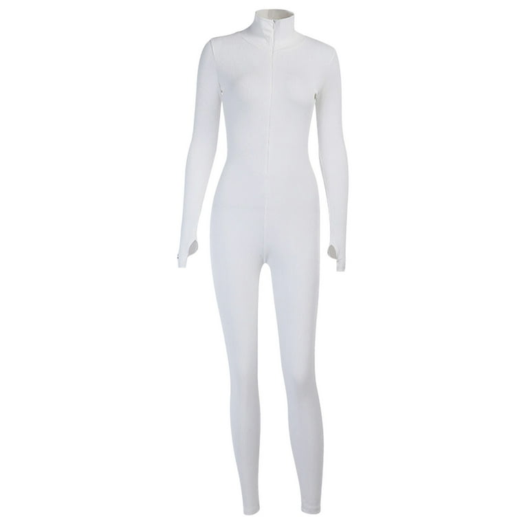 AMILIEe Women One Piece Bodycon Jumpsuit Long Sleeve Turtleneck Zip Clubwear Romper Playsuit Bodysuit