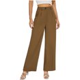 thumbnail image 5 of Fengqque Womens Elastic Waist Button High Waisted Loose Wide Leg Pants Work Business Pants Coffee 6(M), 5 of 7