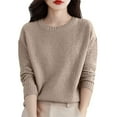 thumbnail image 3 of Women's Marled Knit Sweater, Casual Crewneck Pullover, Textured Yarn Knit Top, Lightweight Long Sleeve Blouse, Machine Washable Everyday Sweater for Women Beige L, 3 of 9