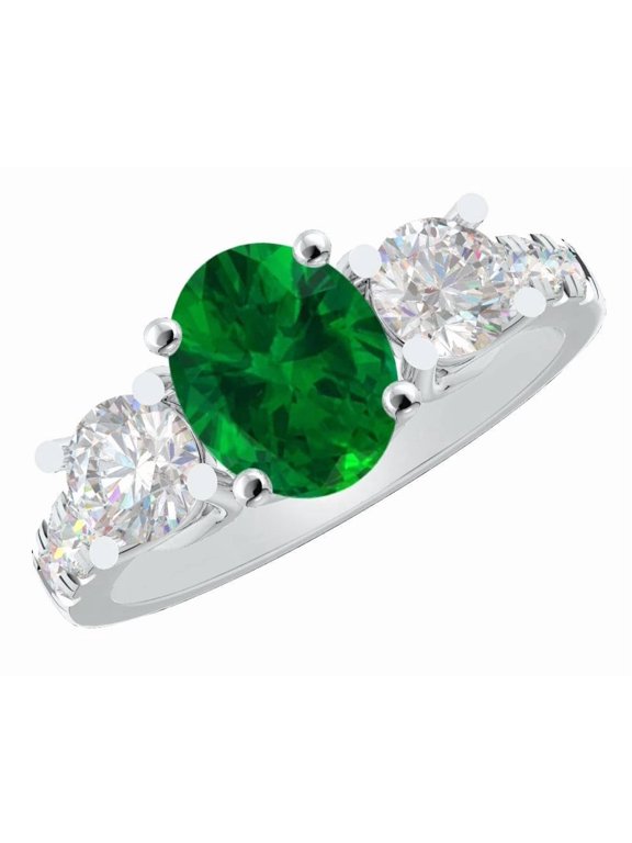 1 to 6 Carat Oval Platinum LAB GROWN Gemstone and LAB GROWN Diamond Engagement Ring (AAAA Heirloom Quality) Emerald Gemstone 1 Carat Size-4