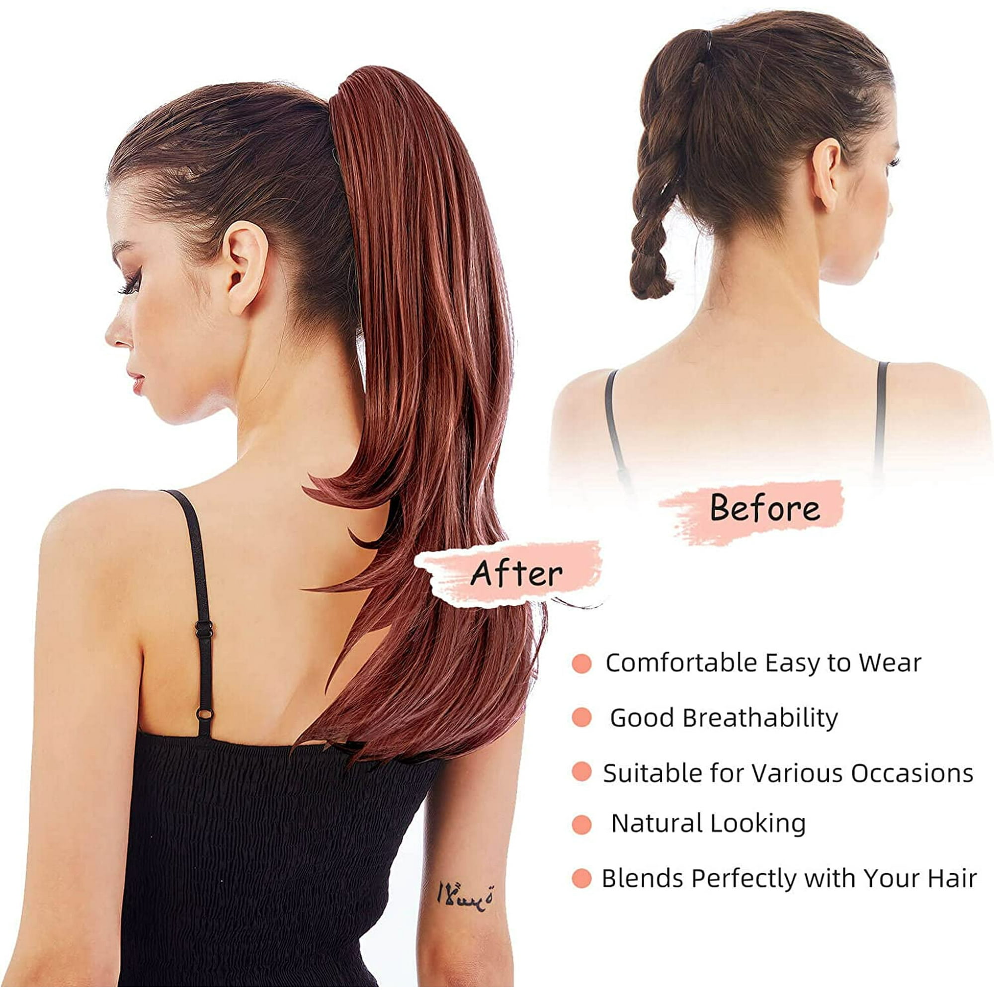 Ponytail Extension Hair Extension Ponytail 22 Long Claw Hair Extension Synthetic Wavy Straight Hairpieces Ponytail Clip in Ponytail Wig Daily Fluffy Pony Tail for Women 4.8 OZ Auburn Walmart