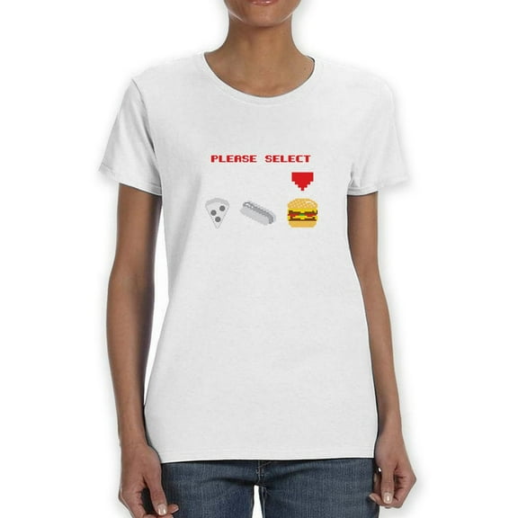 Videogame Select Player Burger Graphic Women White T-Shirt, Female Medium