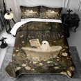 thumbnail image 2 of Erosebridal Cartoon Ghost Reading Twin Quilt Set 2 Pieces,Halloween Flowers Butterflies Twin Coverlet Set,Green,1 Bedspread and 1 Pillowcase, 2 of 7